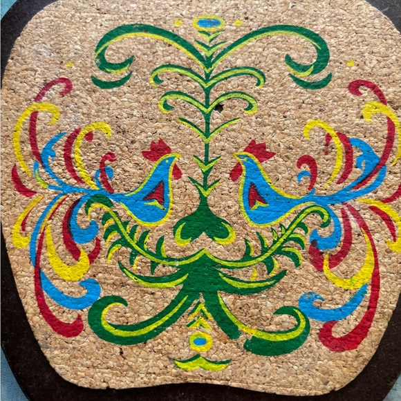 Vintage Folk Art Hand Painted Cork Trivet Wall Decor - Picture 4 of 7